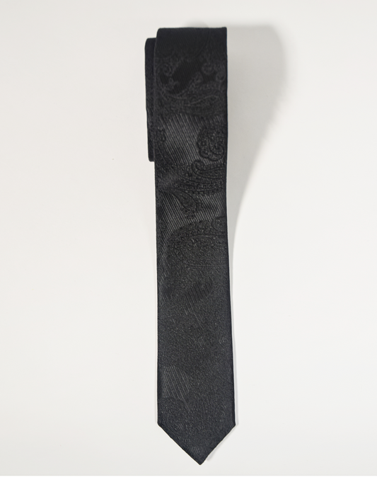 Black Pattern Tie with Handkerchief