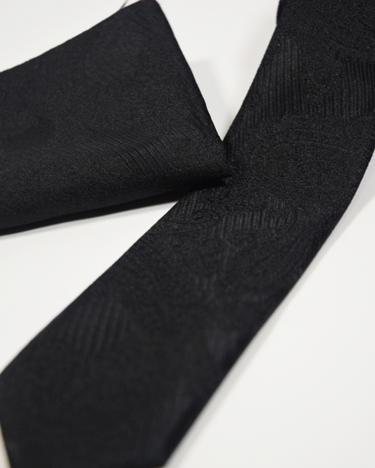 Black Pattern Tie with Handkerchief