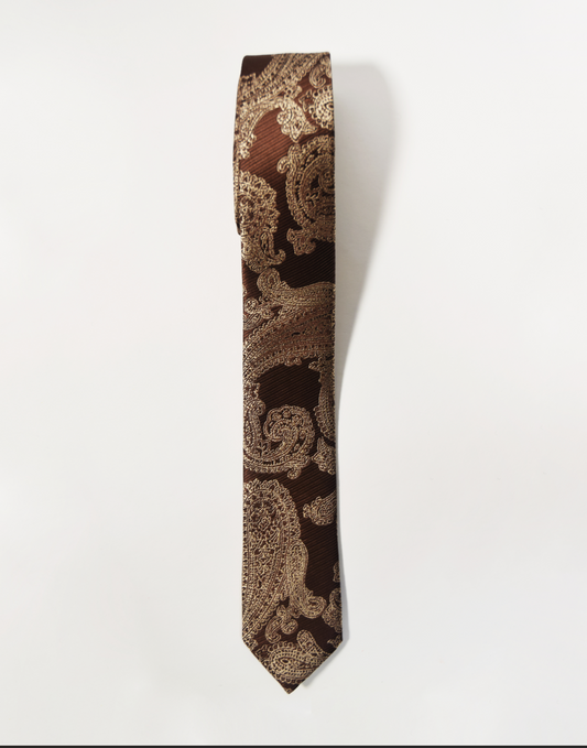 Brown Patterned Tie with Handkerchief