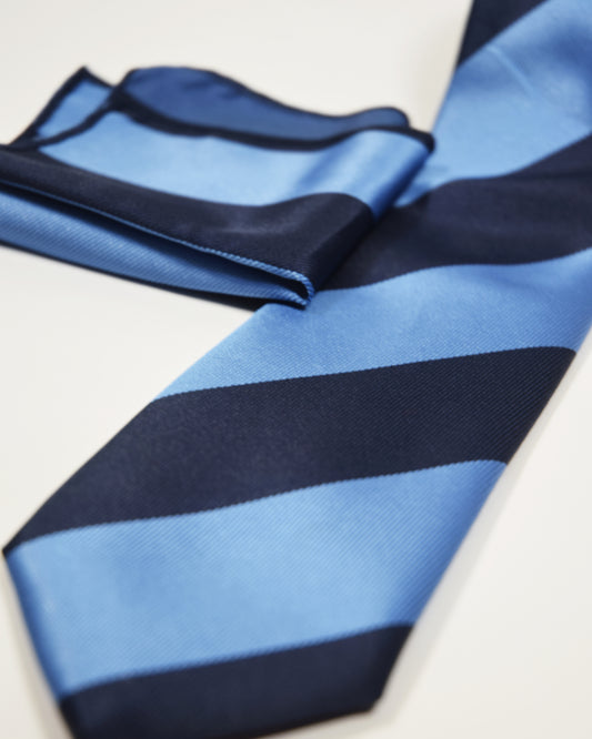 Blue Striped Tie with Handkerchief