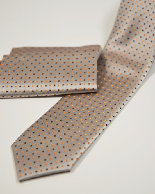 Butti Orange Dots Tie with Handkerchief