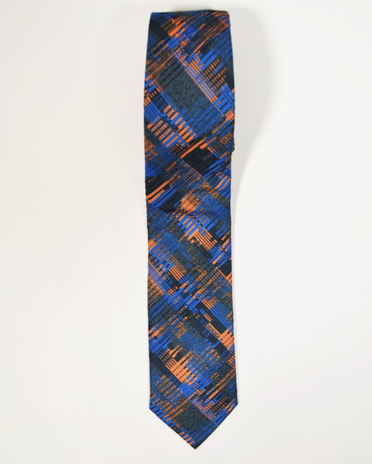 Blue and Orange Tie with Handkerchief