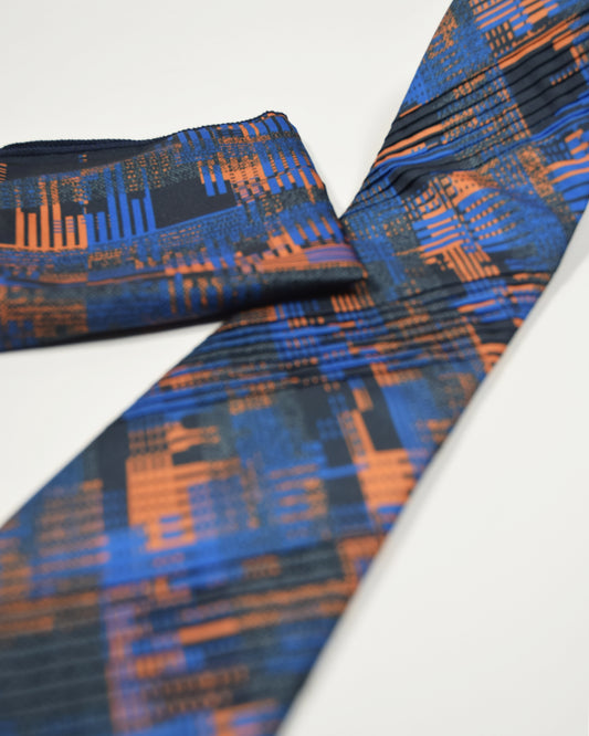 Blue and Orange Tie with Handkerchief