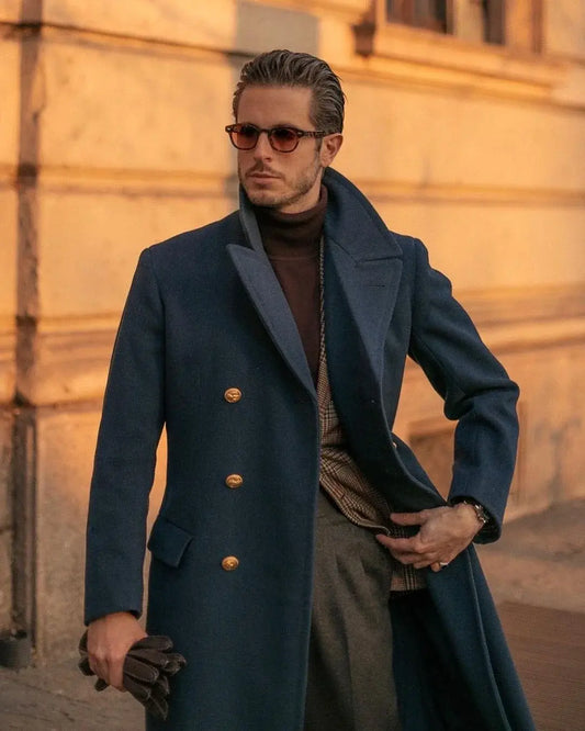 Vintage Winter Warm Woolen Overcoat For Men